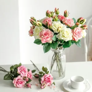 48cm Artificial Silk Rose Branch – Retro Autumn Floral Décor