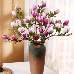 Artificial Silk Magnolia Branch – Elegant Faux Yulan Bloom Décor